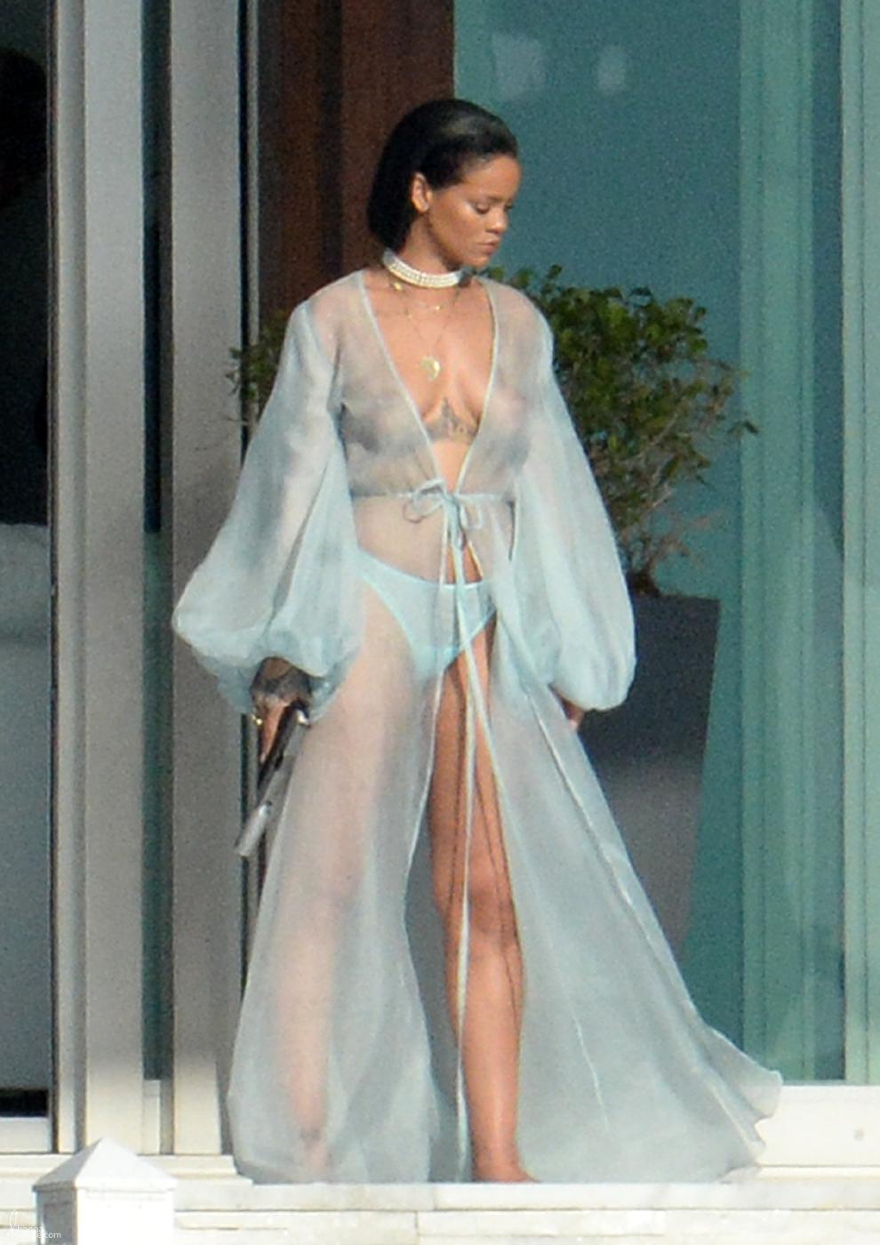 Rihanna Bikini Sheer Robe Nip Slip Photos Leaked